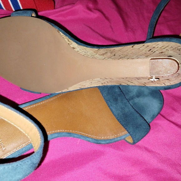 Tory Burch Savannah Suede & Cork Demi-Wedge Sandal Newport Navy sz9 - Picture 4 of 4